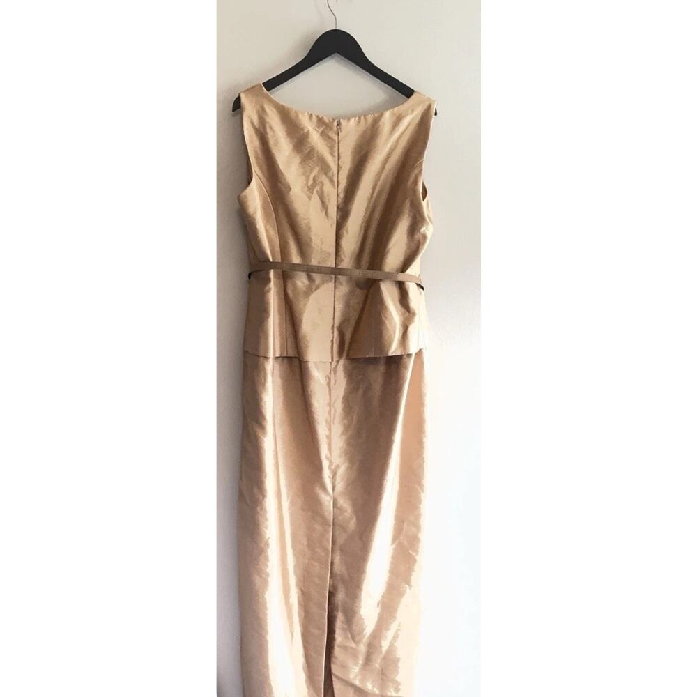 David's Bridal Dress Womens 18 Gold Satin Scoop Neck Belted Formal Long Gown